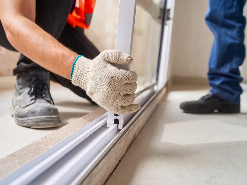 Un serrurier répare une serrure de porte d'entrée en bois vernis